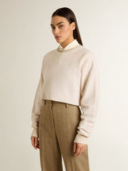 Women's cream cotton cropped sweatshirt with crystals on the front