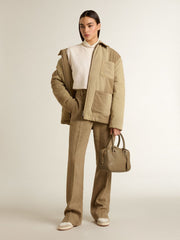 Women's cream cotton cropped sweatshirt with crystals on the front