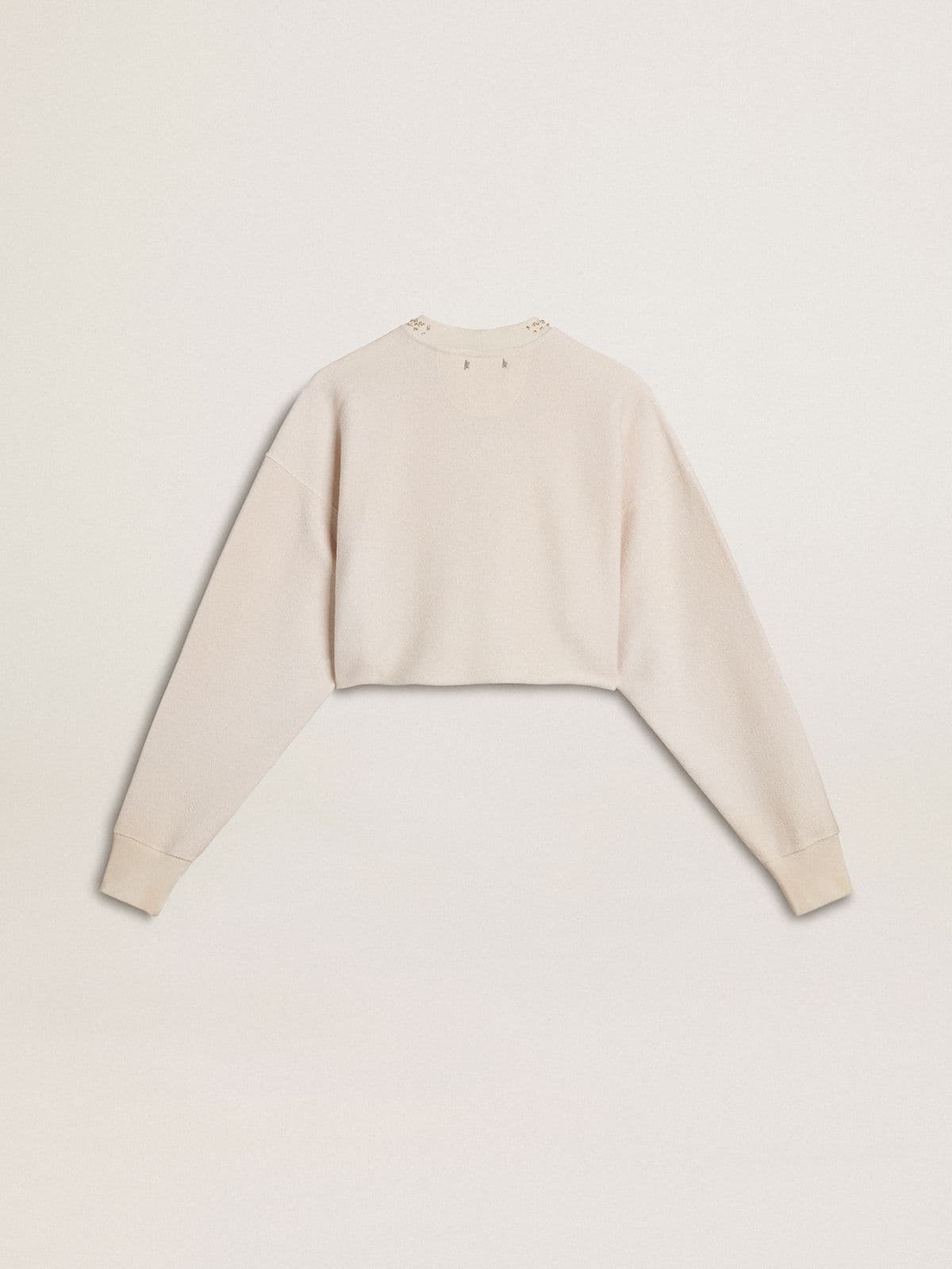 Women's cream cotton cropped sweatshirt with crystals on the front