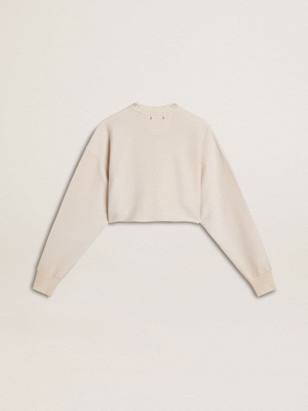 Women's cream cotton cropped sweatshirt with crystals on the front