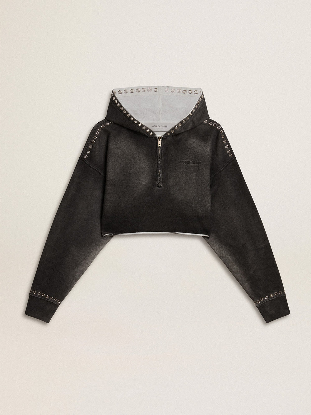 Gray cropped sweatshirt with a lived-in effect