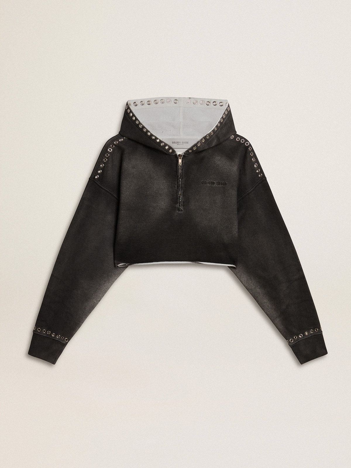 Gray cropped sweatshirt with a lived-in effect