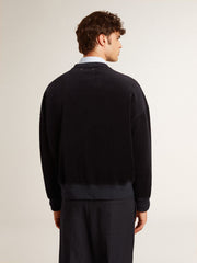 Black crew neck sweatshirt with embroidered lettering