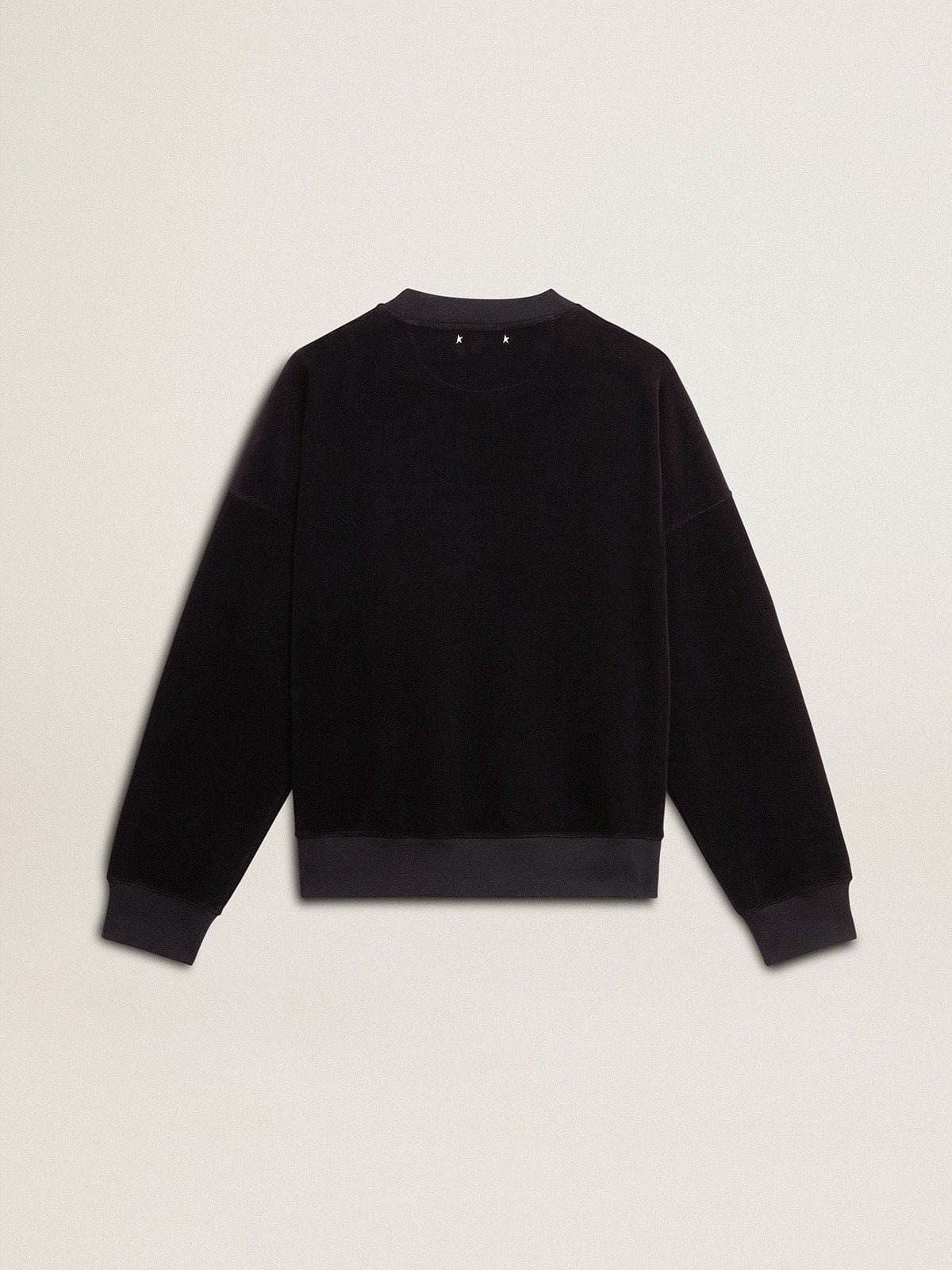 Black crew neck sweatshirt with embroidered lettering
