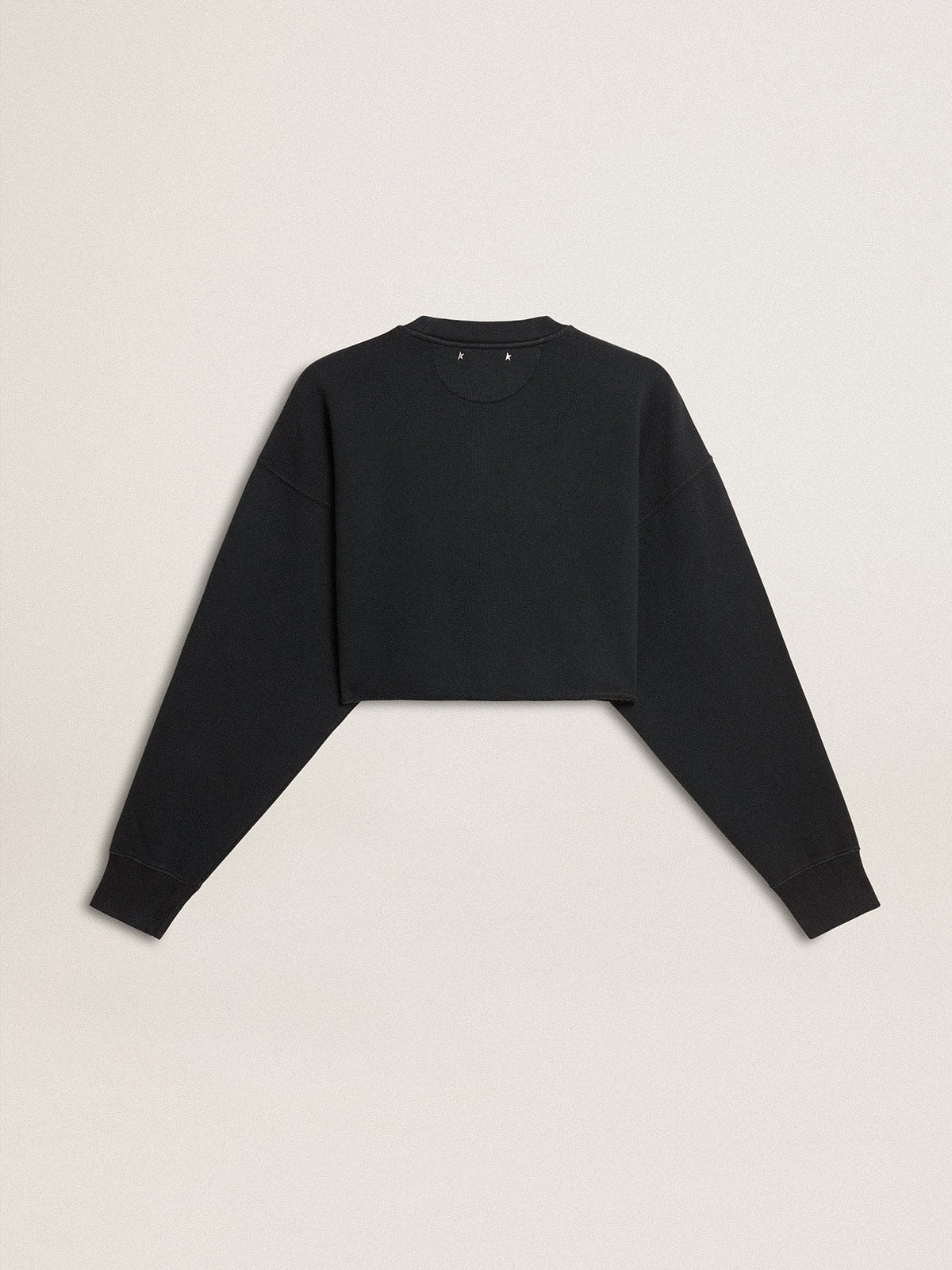 Women's cropped cotton sweatshirt with crystals on the front