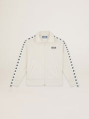 Women’s white zipped sweatshirt with white strip and black stars