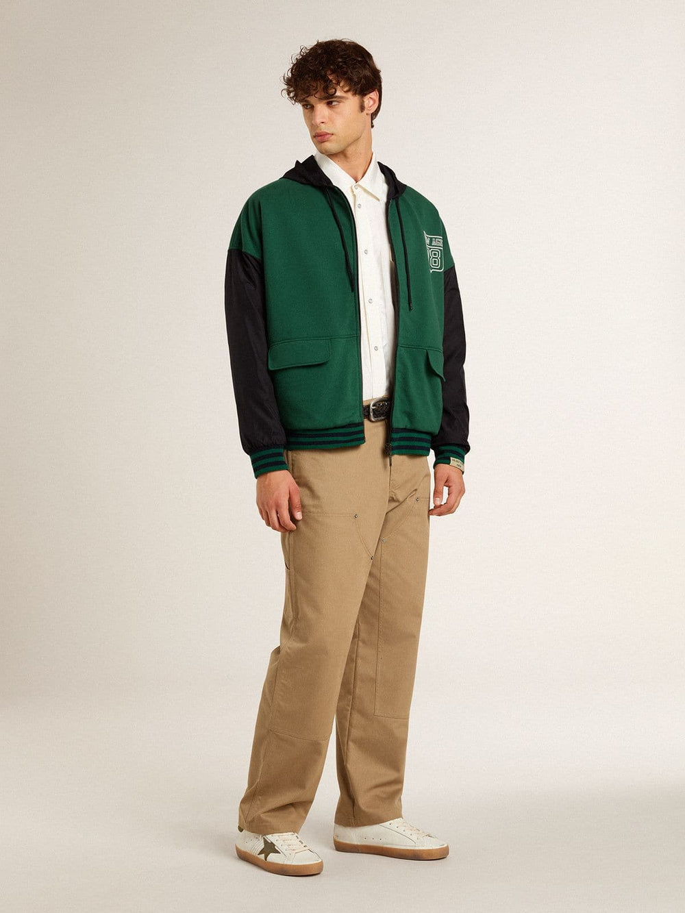 Men's green and blue reversible hooded sweatshirt