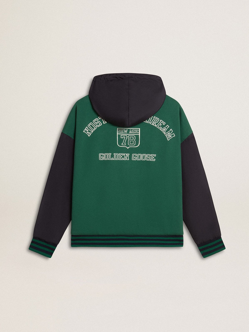 Men's green and blue reversible hooded sweatshirt