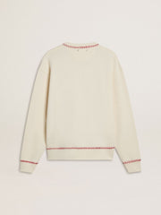 CNY sweatshirt in worn-white cotton with red embroidery
