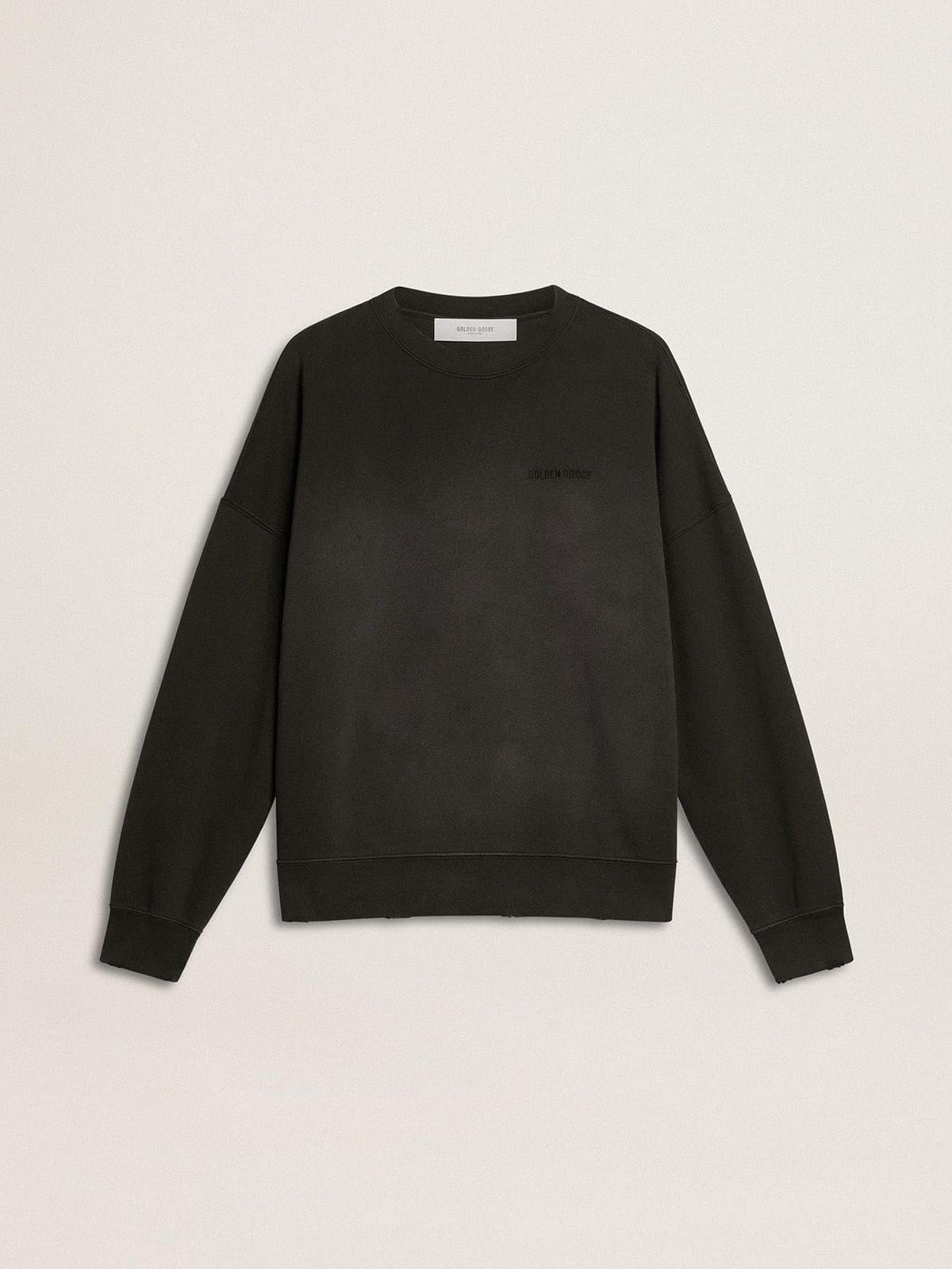 Unisex sweatshirt in worn black cotton with logo embroidery