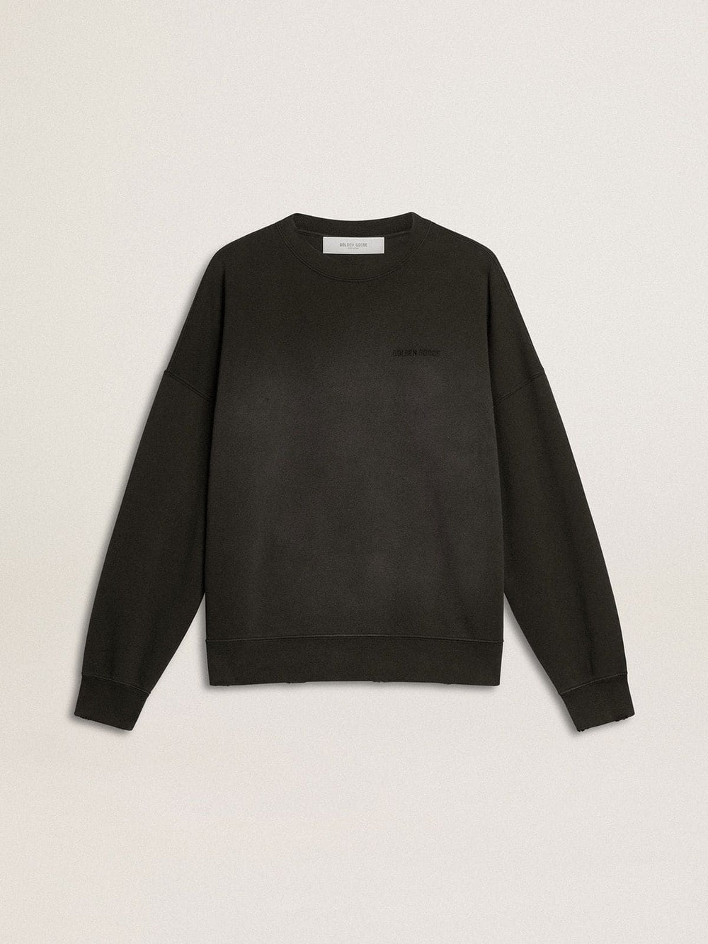 Unisex sweatshirt in worn black cotton with logo embroidery