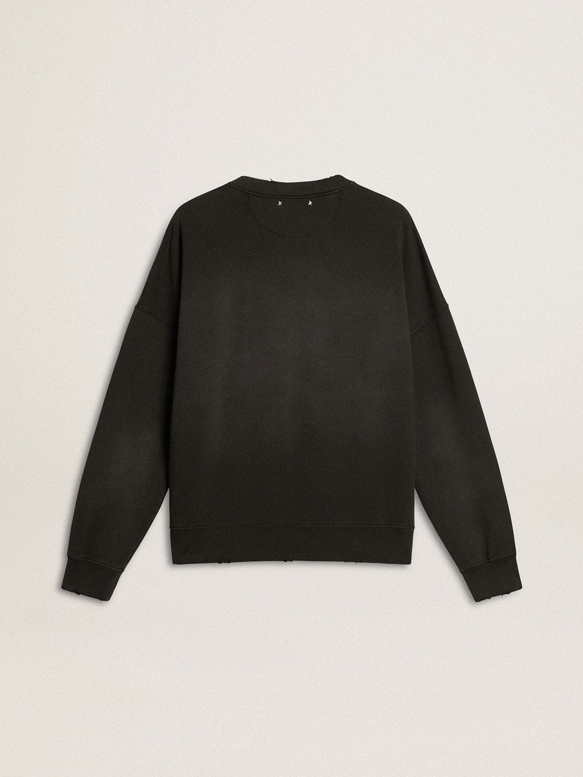 Unisex sweatshirt in worn black cotton with logo embroidery