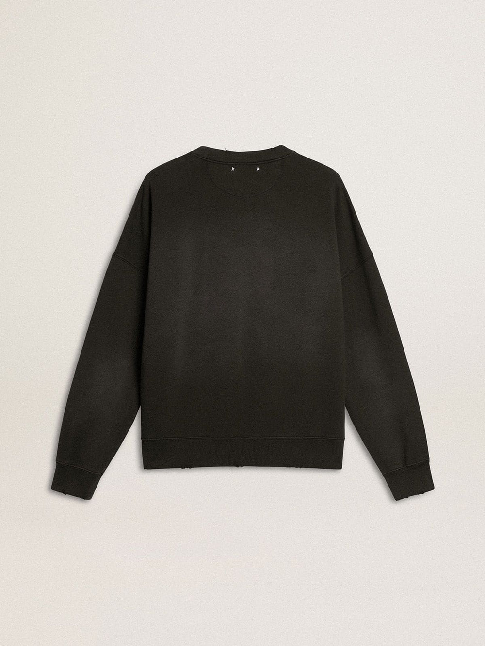 Unisex sweatshirt in worn black cotton with logo embroidery