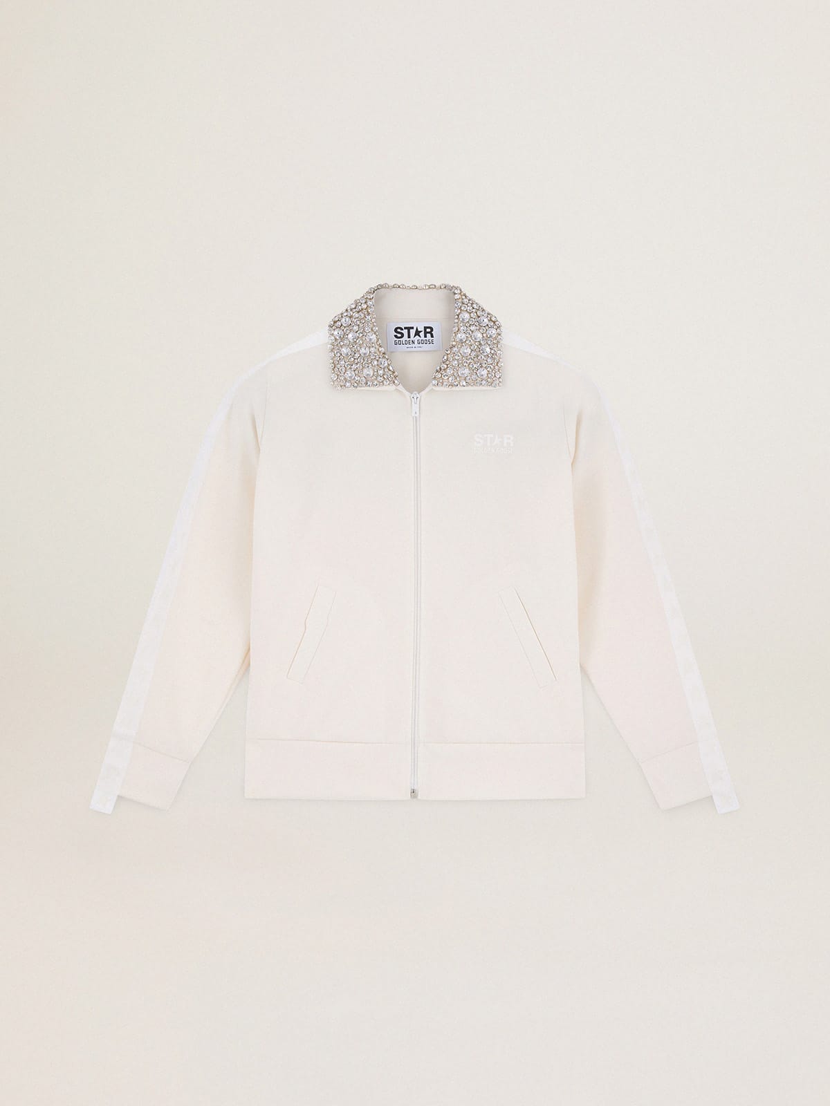 Papyrus white Denise Star Collection zipped sweatshirt with crystal collar