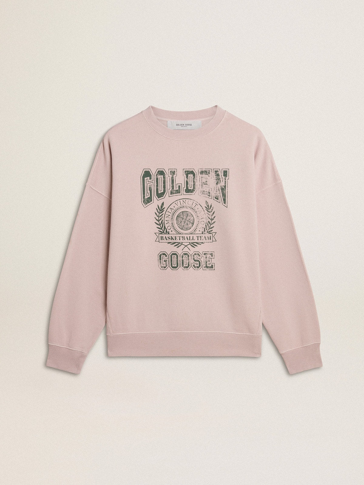 Old rose unisex round neck sweatshirt with green logo print