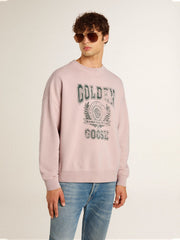 Old rose unisex round neck sweatshirt with green logo print
