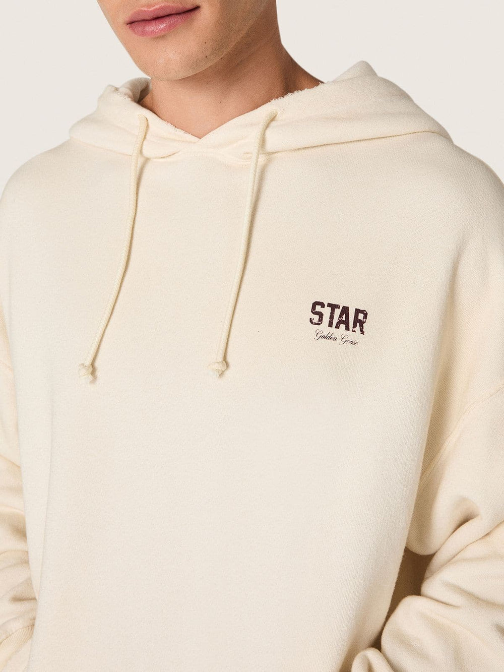 Star unisex hooded sweatshirt in white cotton with logo print