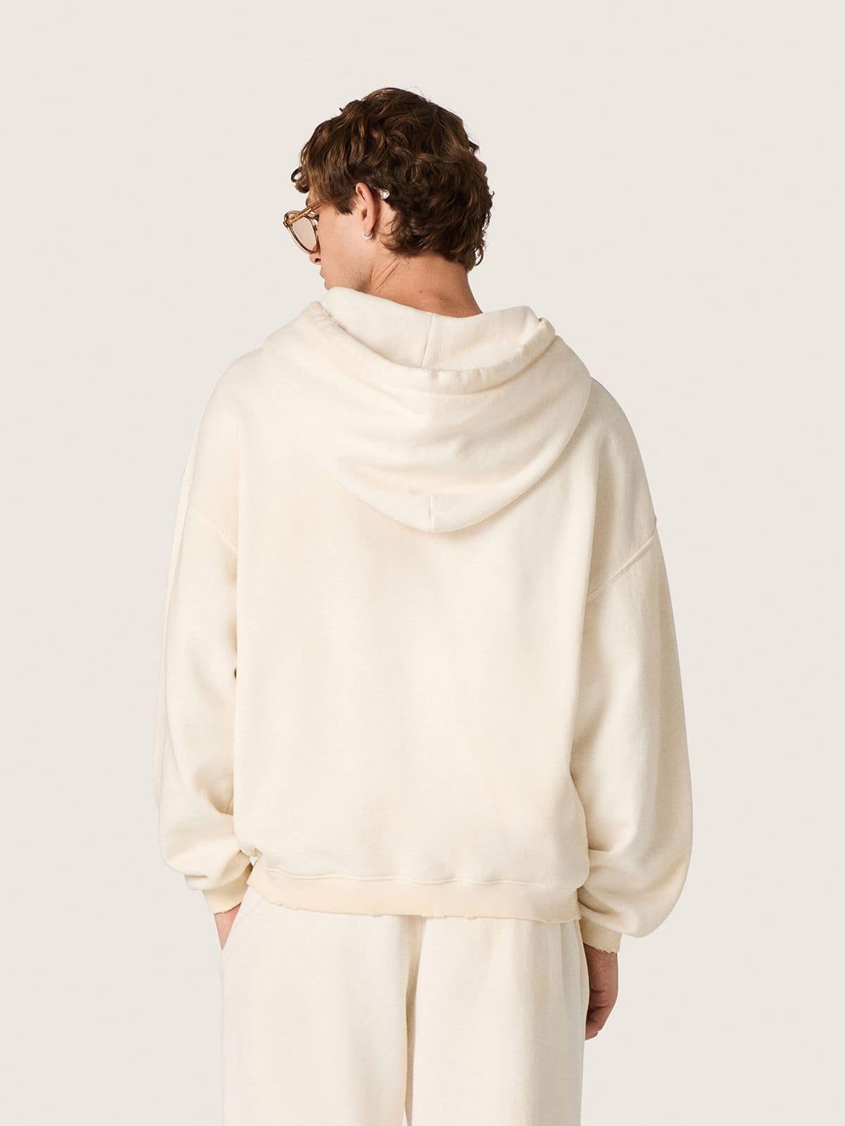 Star unisex hooded sweatshirt in white cotton with logo print