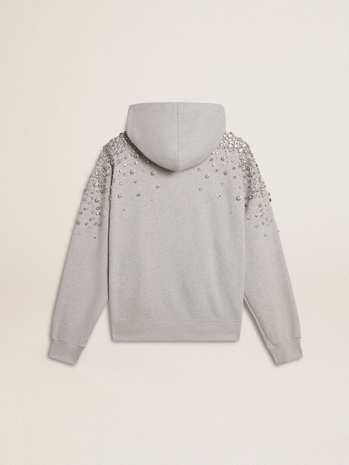 Gray hooded sweatshirt with crystal decoration