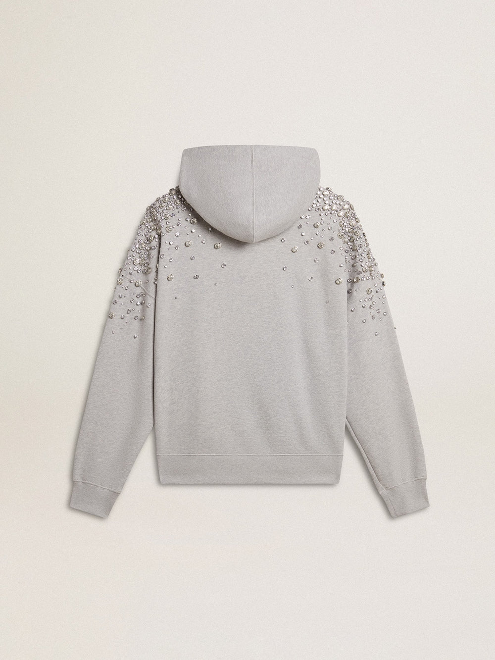 Gray hooded sweatshirt with crystal decoration