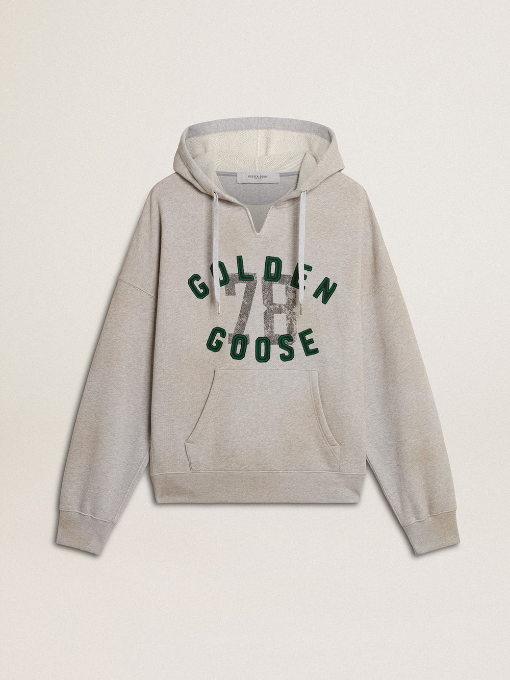 Hooded sweatshirt in worn gray with embroidered vintage logo