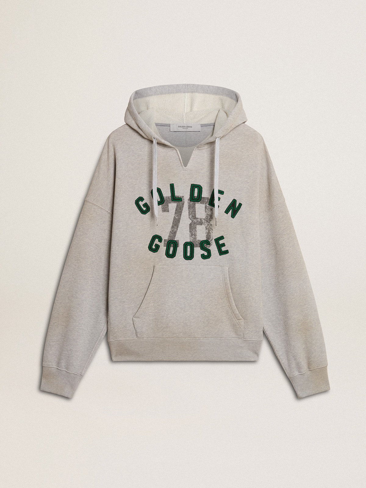 Hooded sweatshirt in worn gray with embroidered vintage logo
