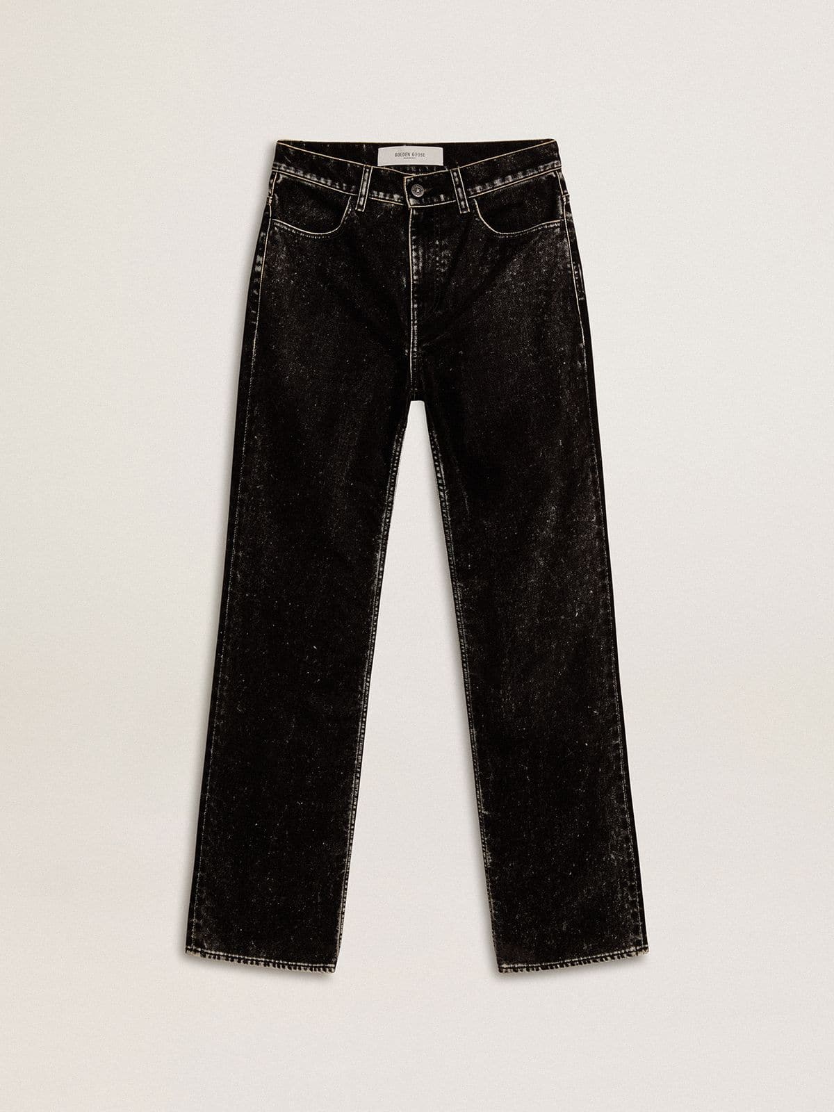 Women's black jeans with a velvet-like wash effect