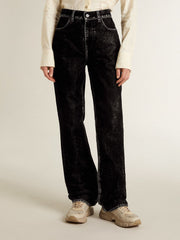 Women's black jeans with a velvet-like wash effect