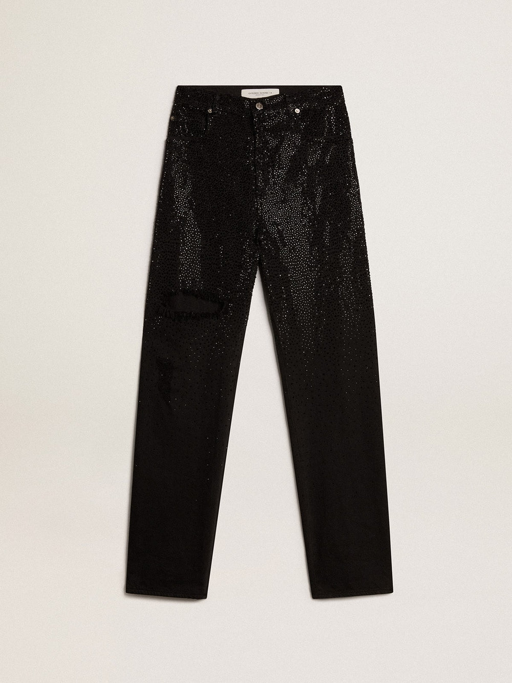 Women’s cotton denim pants with shaded-effect crystal decoration