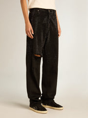 Women’s cotton denim pants with shaded-effect crystal decoration