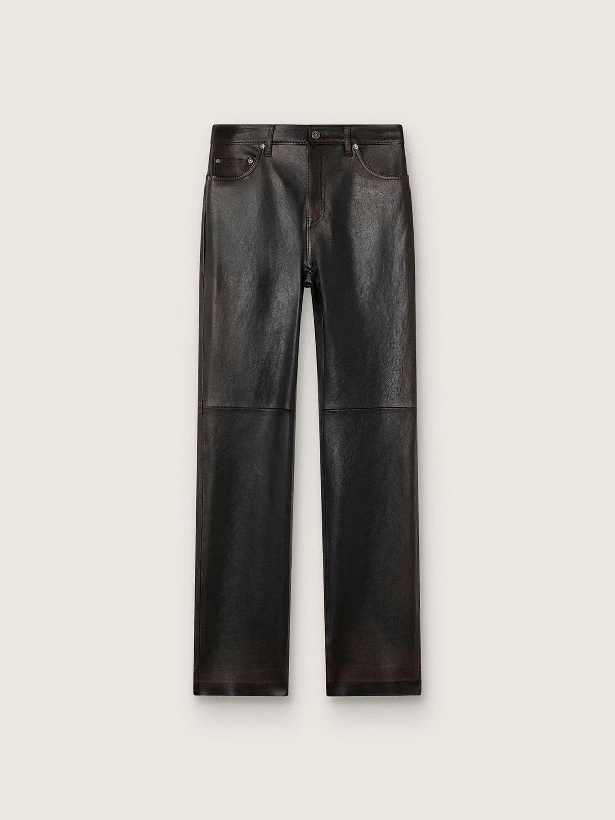 Women's pants in dark burgundy nappa with vintage finish