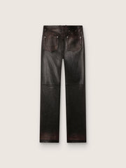 Women's pants in dark burgundy nappa with vintage finish