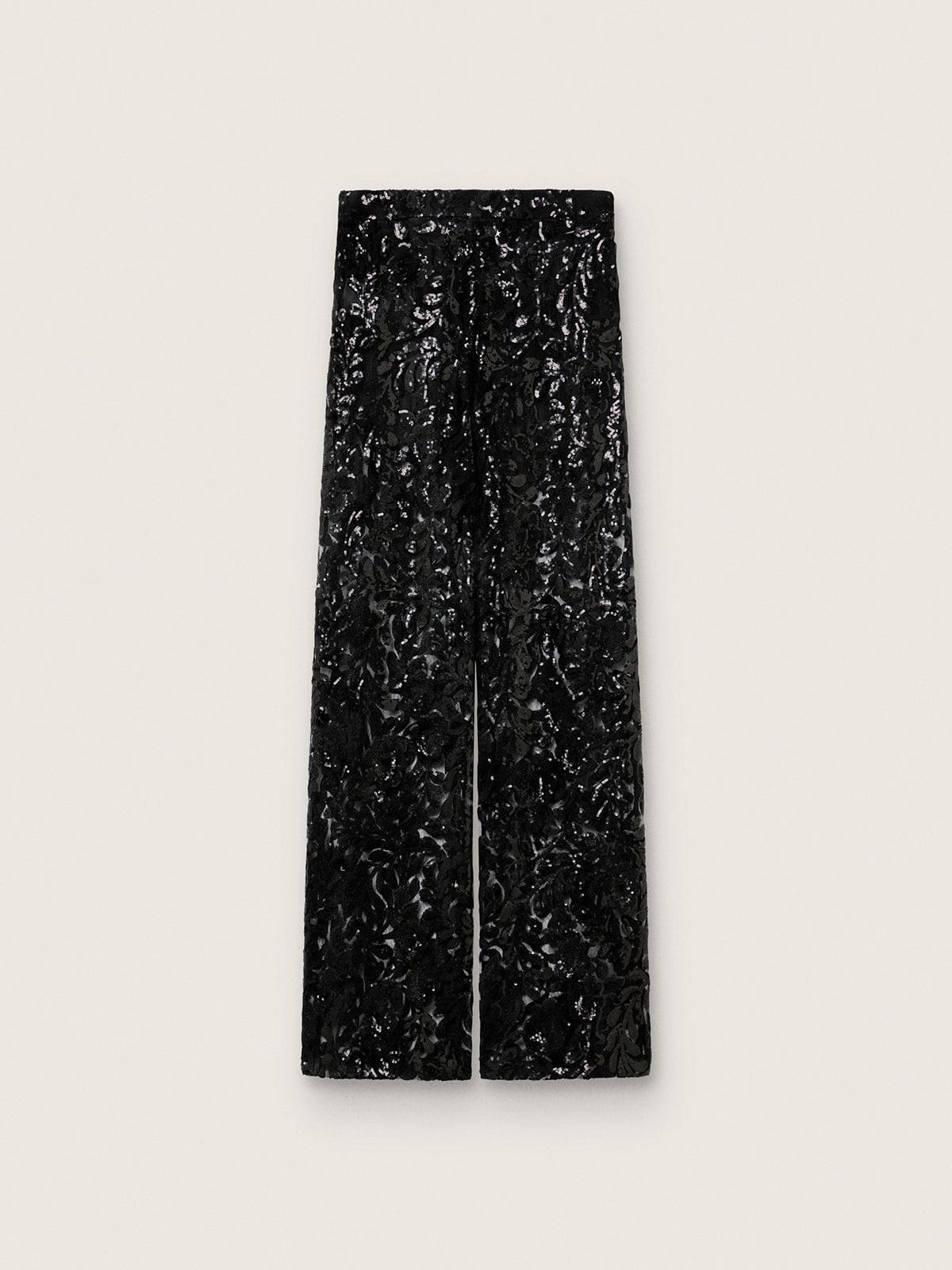 Women's tulle pants with floral embroidery in black sequins