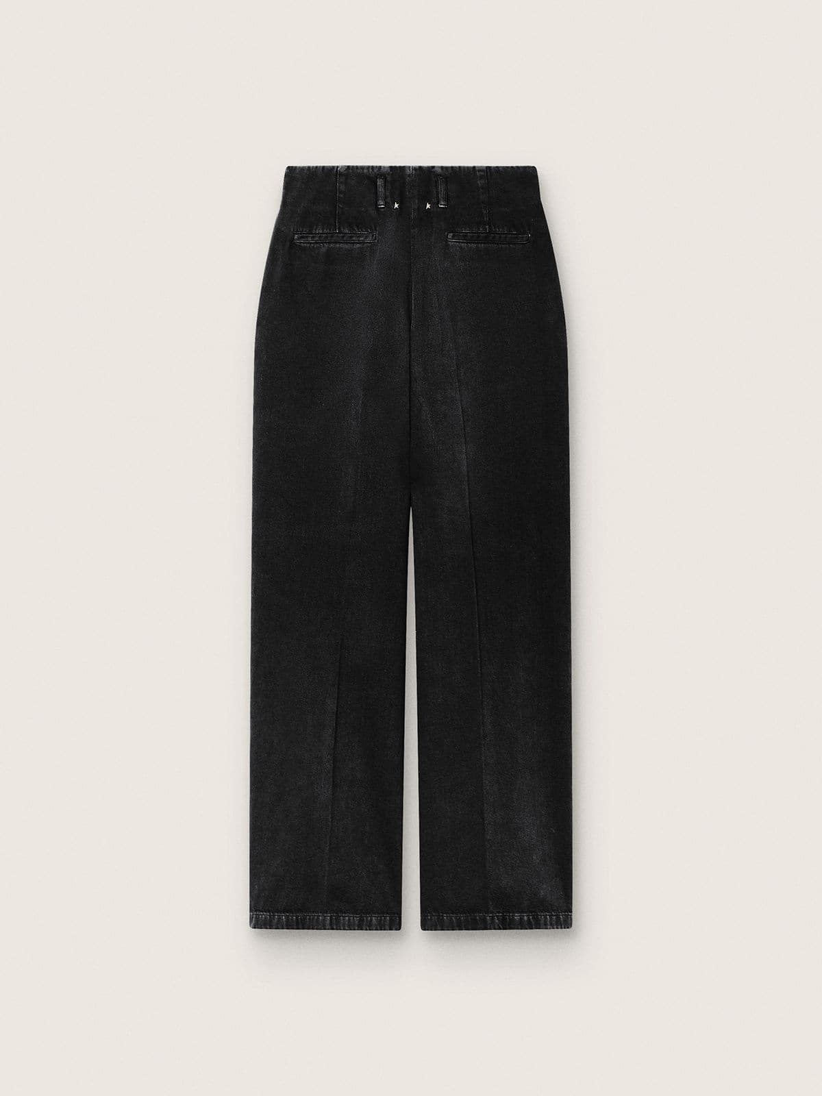 Women's pants in black cotton denim with a lived-in treatment