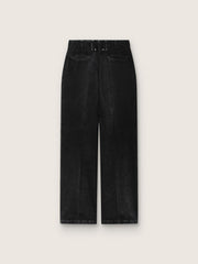 Women's pants in black cotton denim with a lived-in treatment