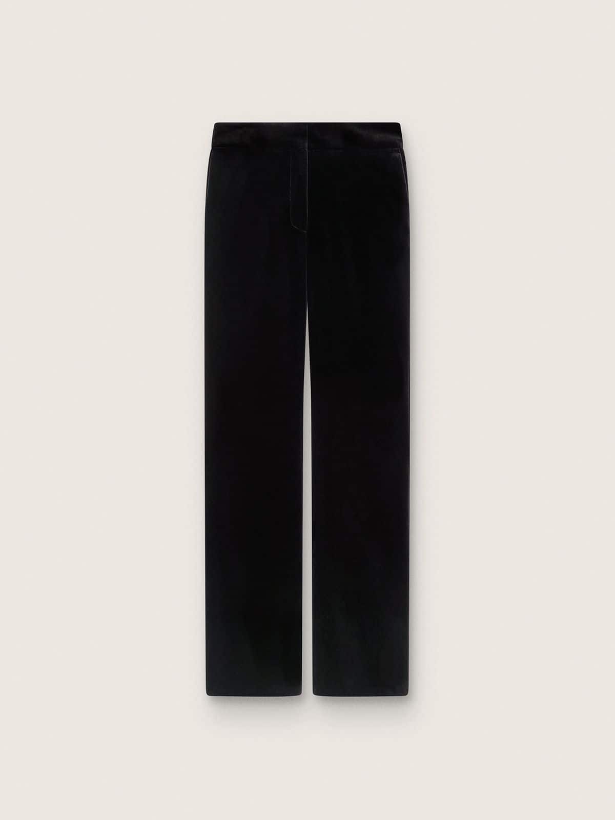 Women's slim-fit flared pants in black cotton velvet
