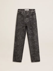 Women's black jeans with a floral motif