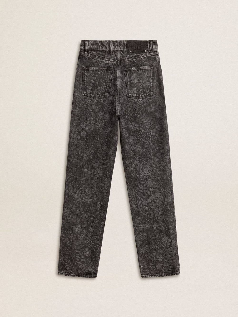 Women's black jeans with a floral motif