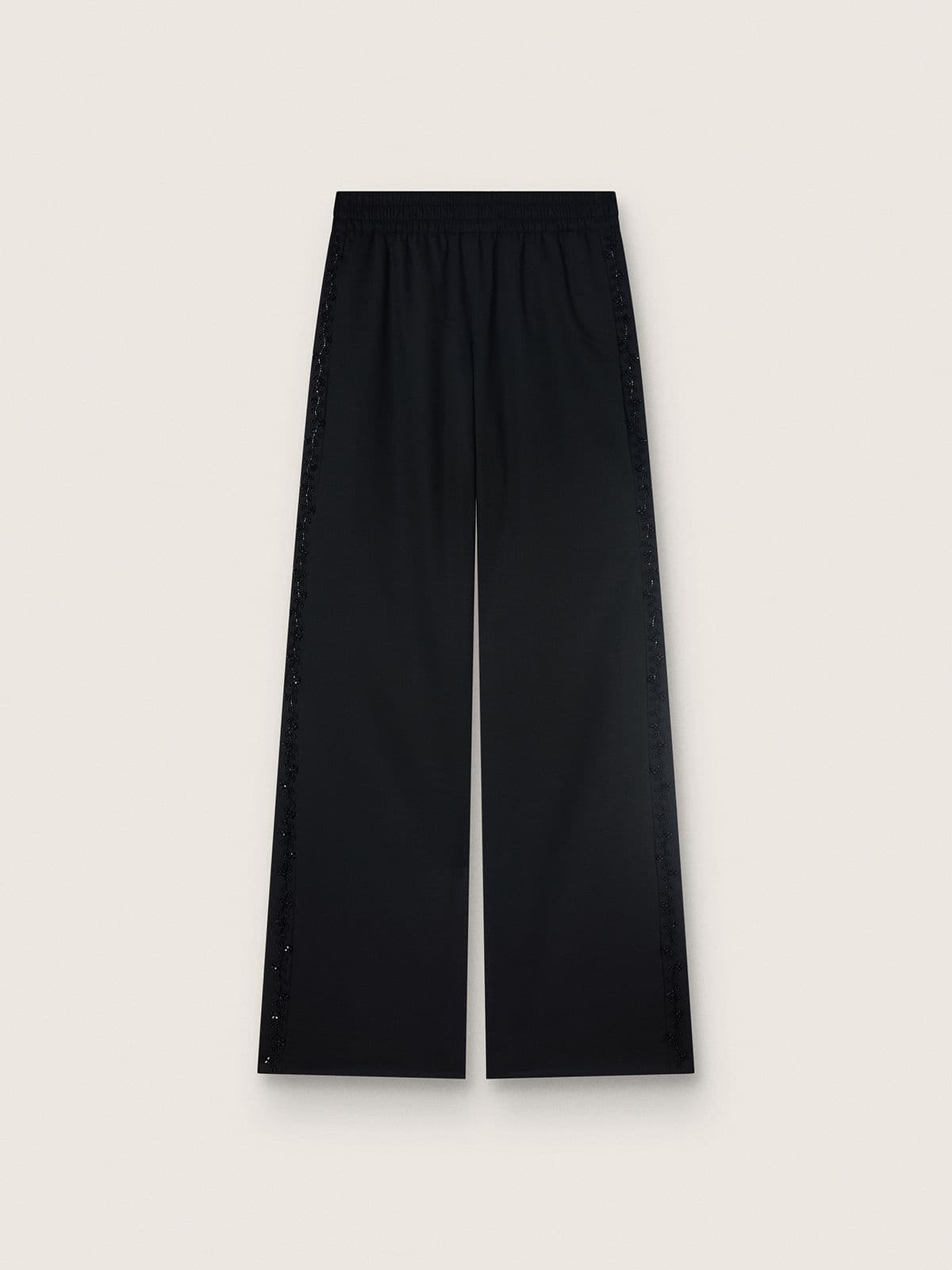 Women's sweatpants in black wool twill with sequin embroidery