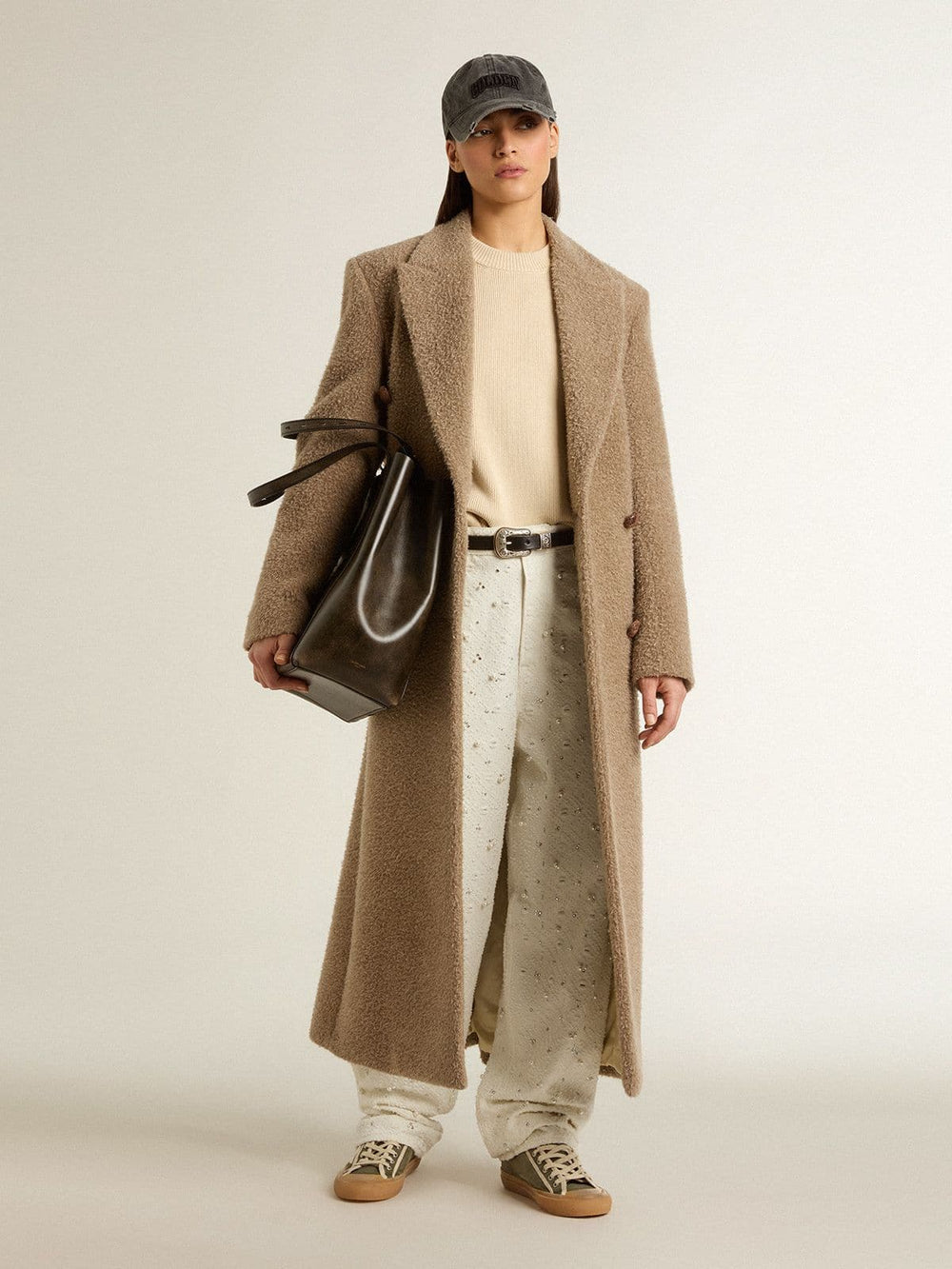 Women's white denim pants with beading and crystals