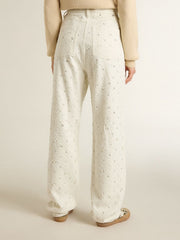 Women's white denim pants with beading and crystals