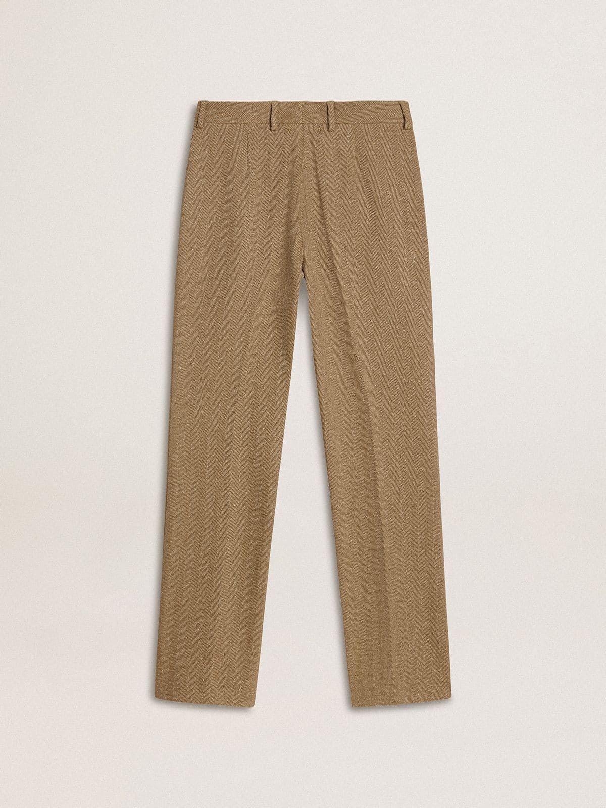Women's trousers in a sand-colored herringbone linen blend
