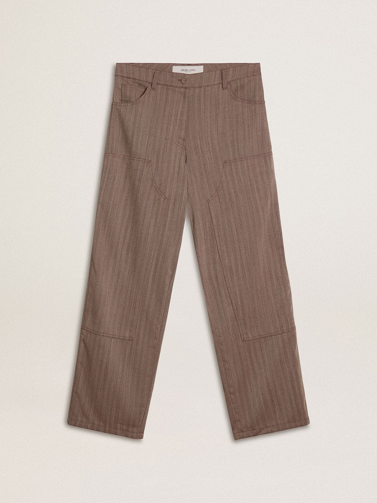 Women’s wool blend pants in light brown micro chevron