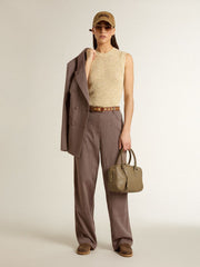 Women’s wool blend pants in light brown micro chevron