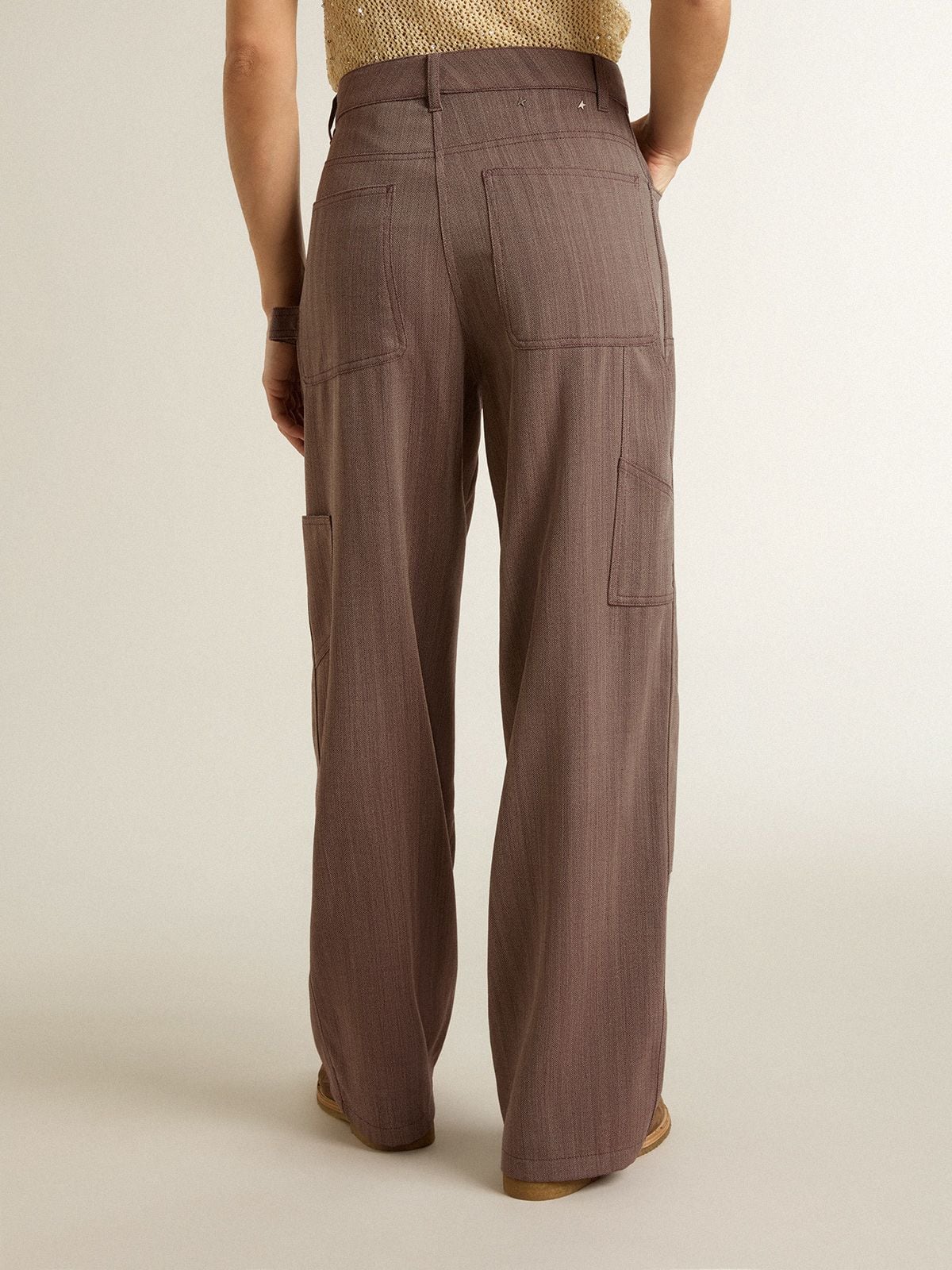 Women’s wool blend pants in light brown micro chevron