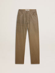 Women's khaki cotton pants with gradient Swarovski effect