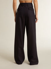 Women’s dark blue tailored trousers with vertical stripe