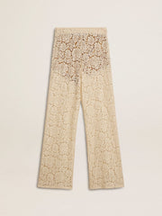 Women's cream-colored see-through lace pants
