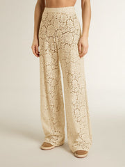 Women's cream-colored see-through lace pants