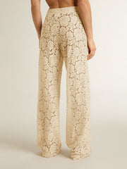 Women's cream-colored see-through lace pants